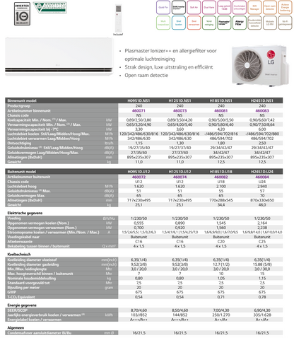 Airco LG DUALCOOL Deluxe H18S1D 5kW/18000Btu, stijlvol design en comfortabele luchtstroom