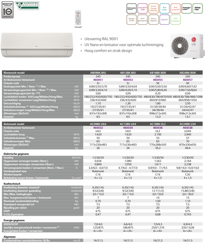 LG Airco AB09BK R32 2.5kW SET LG ARTCOOL Beige UVnano